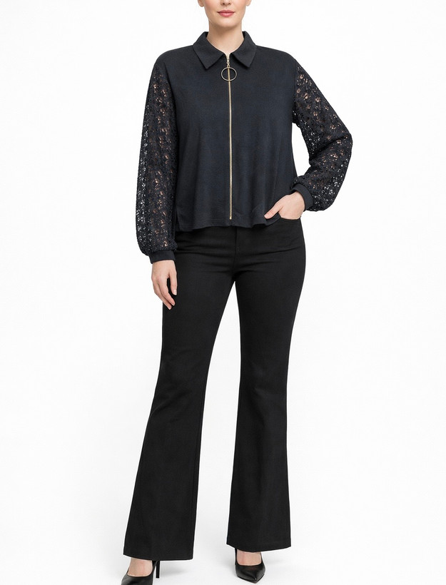 جزئیات زیپ فلزی و کیفیت دوخت یقه شومیز زنانه