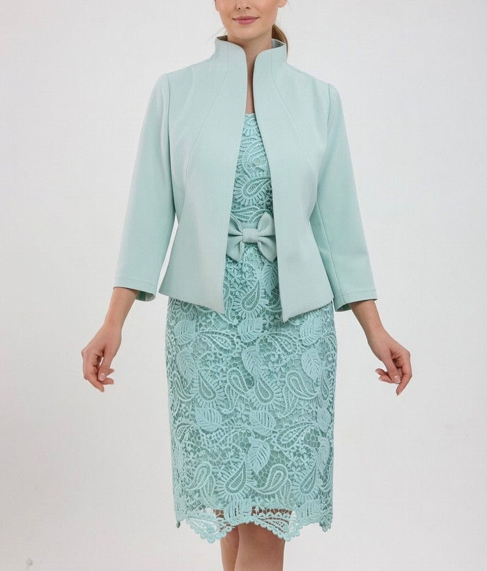 ست کت و سارافون مجلسی زنانه کرپ دانتل رنگ آبی