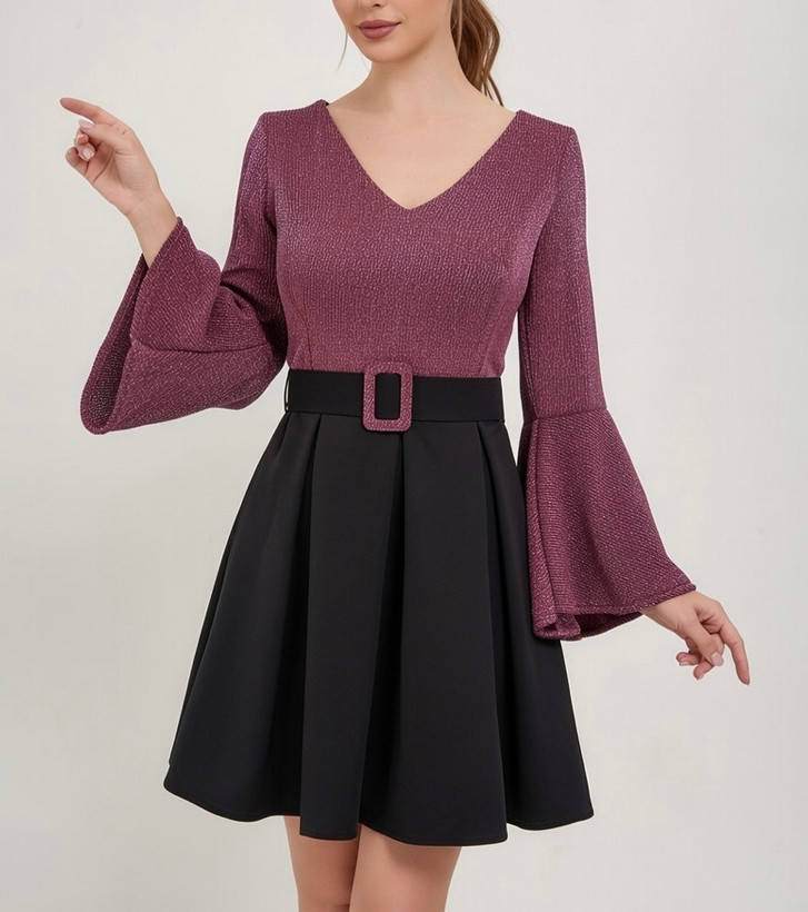 پیراهن مجلسی میدی زنانه ترکیب لمه مشکی و کرپ