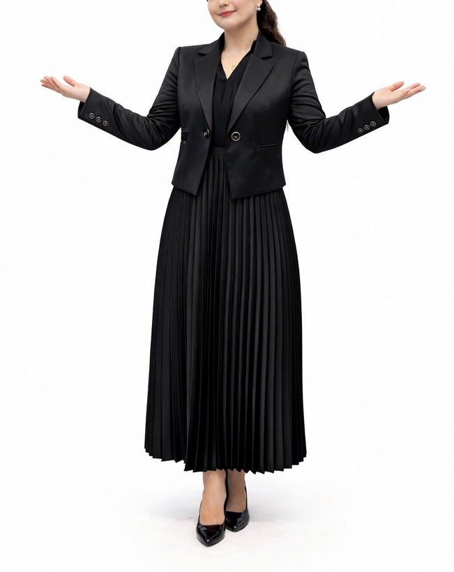 ایستایی کت تک زنانه مجلسی روی دامن پلیسه