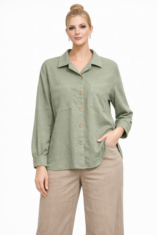 جزئیات دکمههای چوبی/ساده شومیز تابستانی مدل کنفی