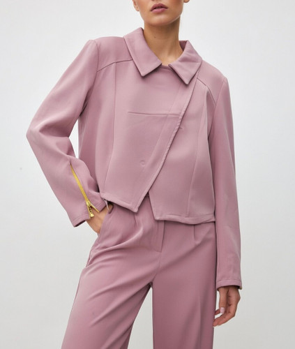 کت کراپ زنانه کرپ مشکی مدل آستین زیپدار شیک