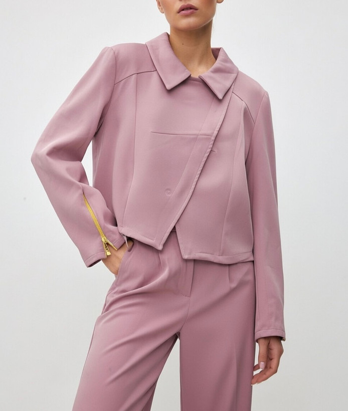 کت کراپ زنانه کرپ مشکی مدل آستین زیپدار شیک