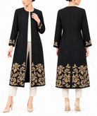 مانتو زنانه کنفی بلندچرم دوزی